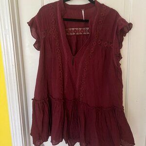 Free People Red Flowy Top